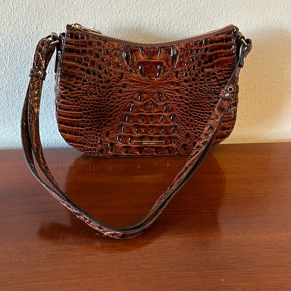 NWOT Brahmin Shayna in Pecan Melbourne convertible leather crossbody